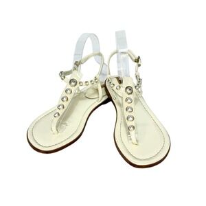 Sam Edelman Gigi Pearl Sandals Size 9M Ivory Faux Leather Embellished Adjustable